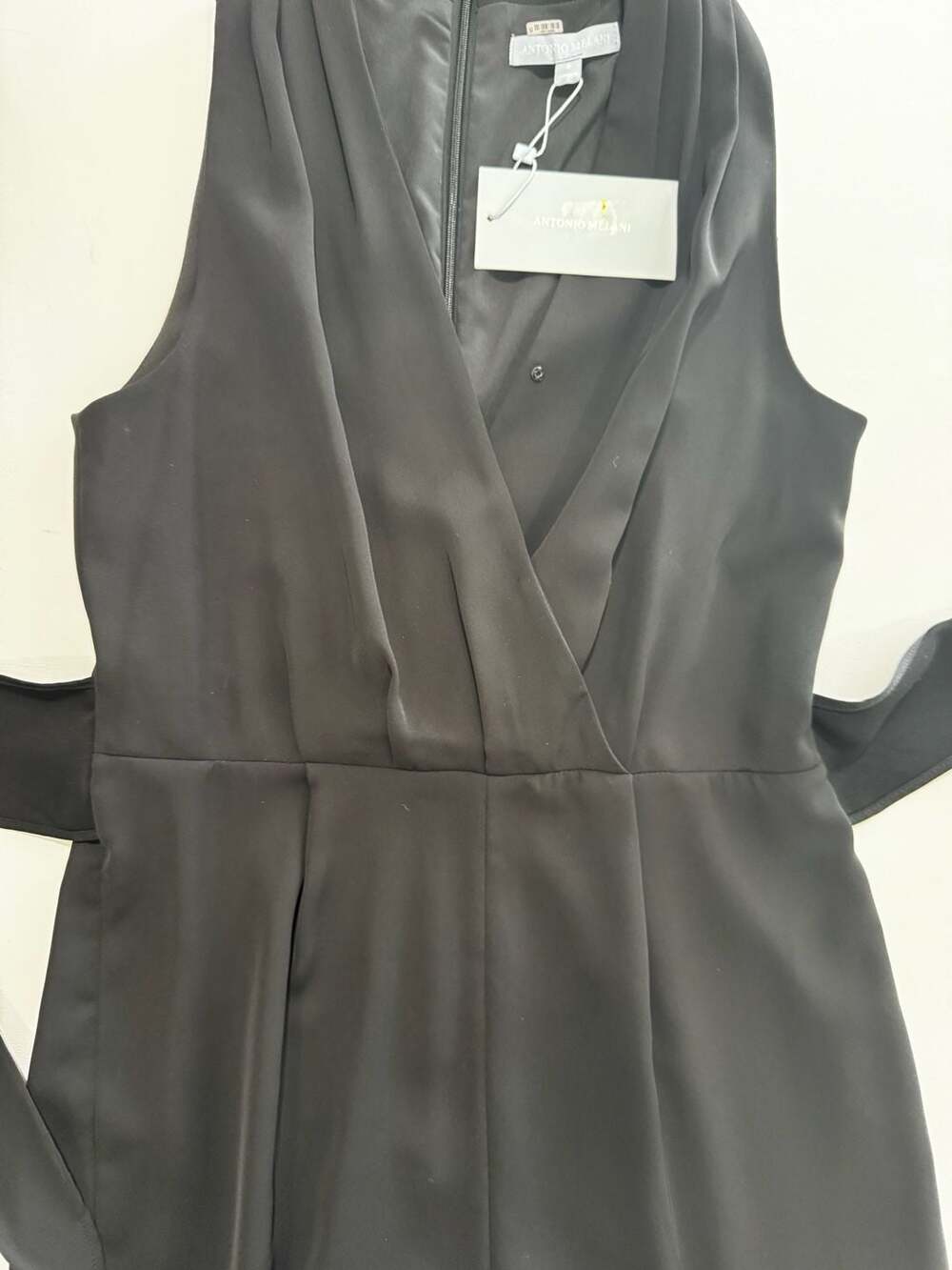 Antonio Melani Black Sleeveless V-Neck Jumpsuit with Front Tie Detail